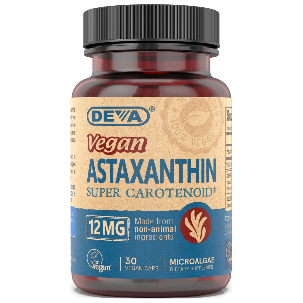DEVA toitumisvitamiinid Astaksantiin 12 mg, Vegan, valmistatud Haematococcus Pluvialis mikrovetikatest, 30 kapslit, 1-pakk