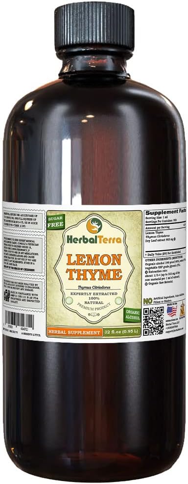 Sidrun-liivatee (Thymus x Citriodorus) tinktuur, orgaaniline kuivatatud ürdivedelik ekstrakt (Brändinimetus: HerbalTerra, Proudly Made in USA) 32 fl.oz (0,95 l)