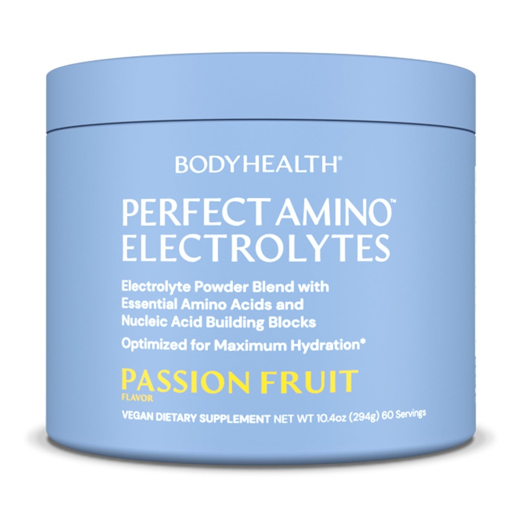 BodyHealth PerfectAmino Elektrolüüdid Pulber Ei Suhkrut, Hüdreerimine Paastumine Keto Null Suhkru Elektrolüüdid Jooge Segu Trace Mineraalidega - Passion Fruit - 60 Servings