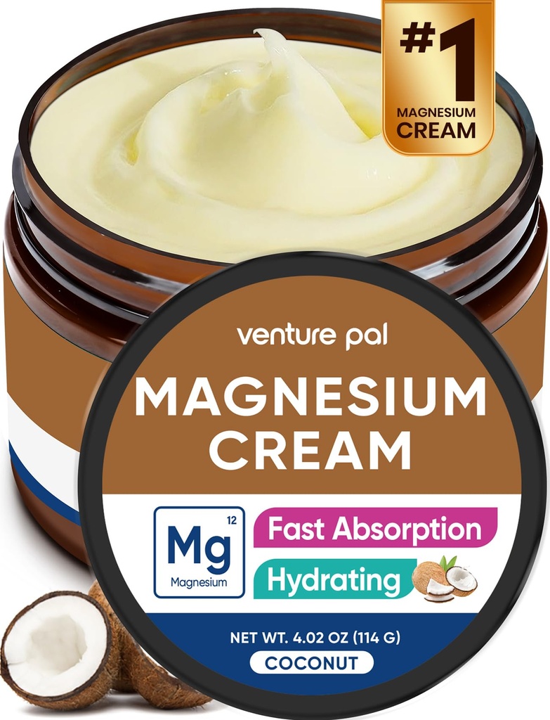 Venture Pal Magnesium Lotion, Topical Magnesium Cream Sleep, jalakrambid ja valu, lihaste lõõgastav, rahulik, niisutav täiendus kookosõli, sheavõi ja hüaluroonhape, ohutu lastele