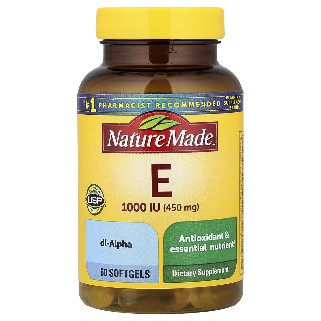 Loodus tegi E-vitamiini 1000 RÜ (dl-Alpha) Softgels 60 Ct