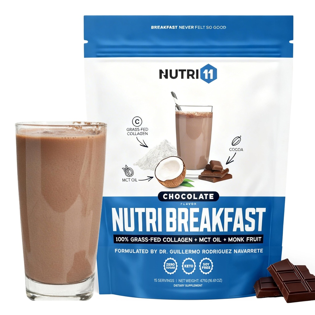 NutriBreakfast by Nutrillermo/ketovalgu kollageenipulber MCT õliga/MCT õlipulbriga/keto kollageenipeptiidid I ja III tüüpi rohusöödetud veise kollageeniga (15,9, šokolaad)