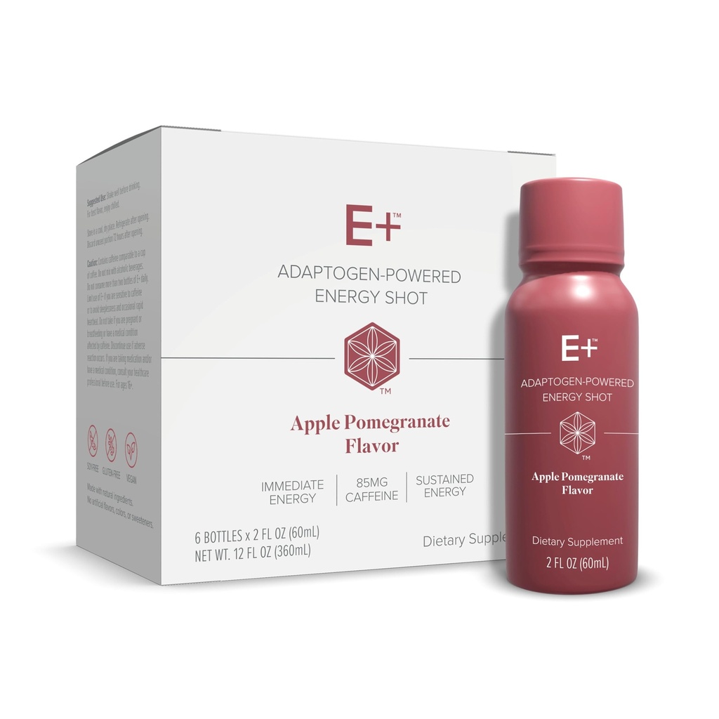 Isagenix E+ - Vedel energia Shot koos taimepõhise kofeiini ja Adaptogeense botaanilise seguga - Toeta vastupidavust maitsestatud energiaga Shot - Apple Pomegranate - 2 Oz Pudelid (6 Pack)