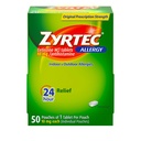Zyrtec 24-tunnise allergia leevendamise tabletid, individuaalselt pakendatud sise- ja välisallergiameditsiin 10 mg tsetirisiini HCl-ga antihistamiini tableti kohta, 1 tablett pakendi kohta, 50 ct Dispensit pakend