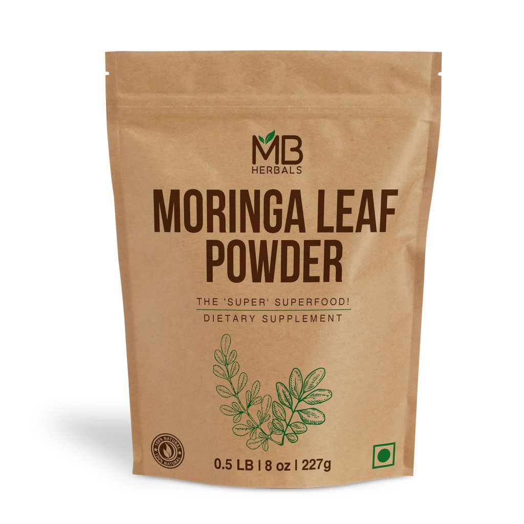 MB Taimed Moringa Leaf Pulber 8 oz (227 g / 0,5 LB) | 100% Pure Moringa Pulber | Lihtne segu jookides ja smuutides | Säilitusainete puudumine