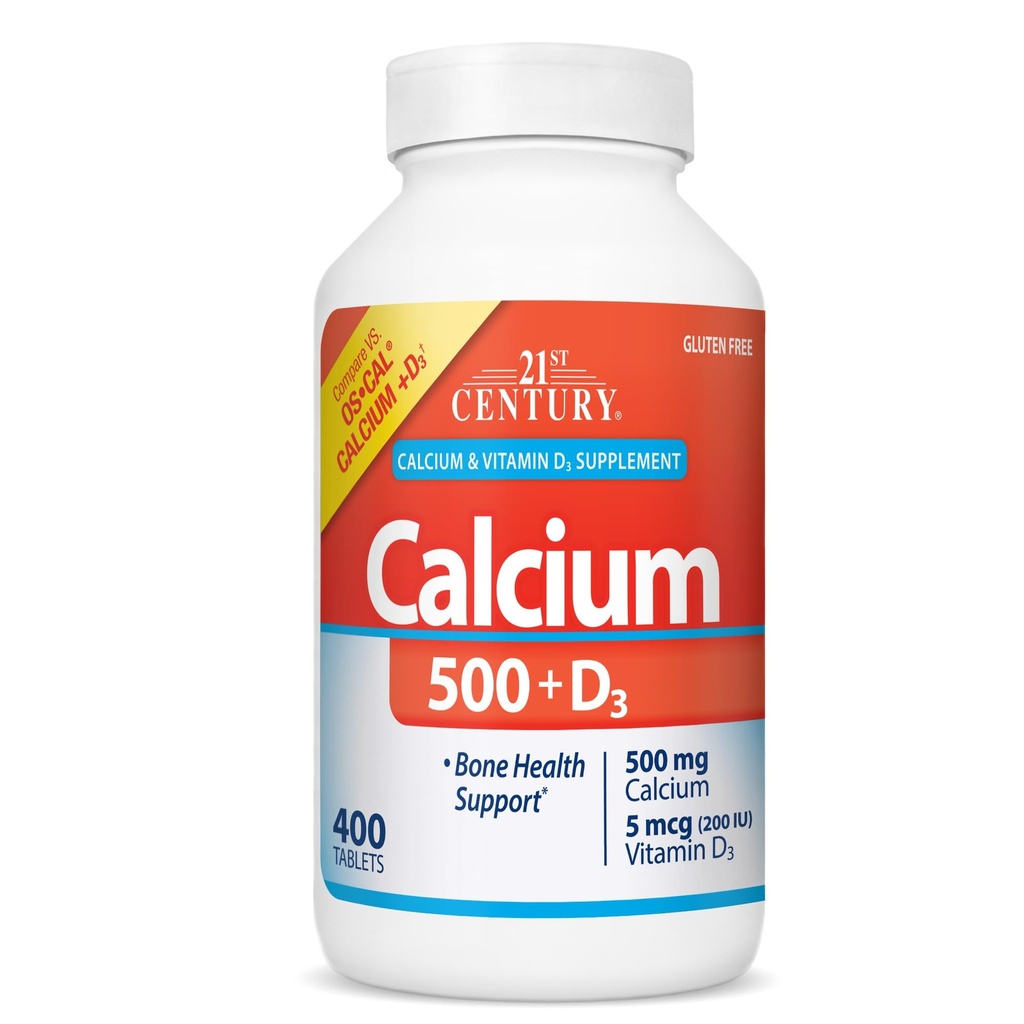 21st Century Calcium 500 mg Plus D3 tabletid, 400 Count