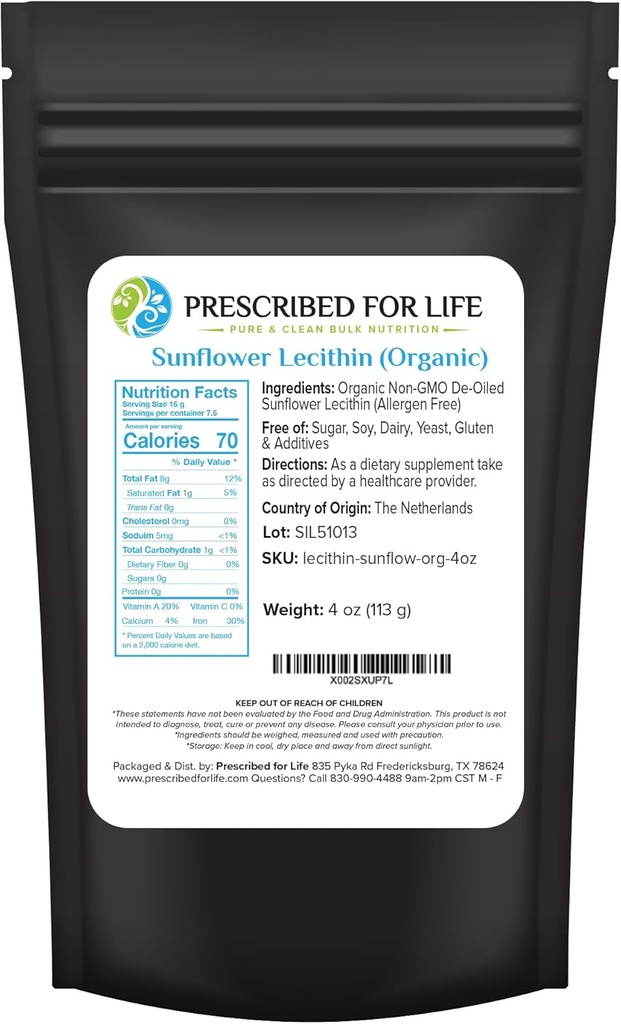 Ette nähtud eluks Orgaaniline päevalilleletsitiini pulber, looduslik, gluteenivaba, vegan, mitte-GMO, sojavaba, kosher, letsitiinilisandi rikas koliin ja olulised rasvhapped (4oz / 113g)