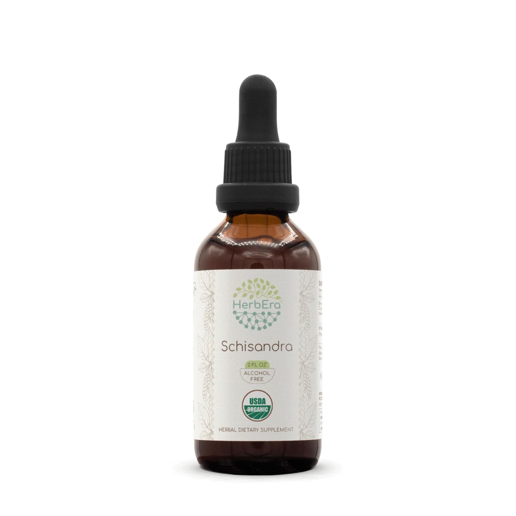 HerbEra Schisandra B60 USDA orgaaniline tinktuur | Alkoholivaba ekstrakt, suure tugevusega taimetilgad, vedel lisand | sertifitseeritud orgaaniline šisandra (Schisandra Chinensis) Kuivatatud marja (2 oz)