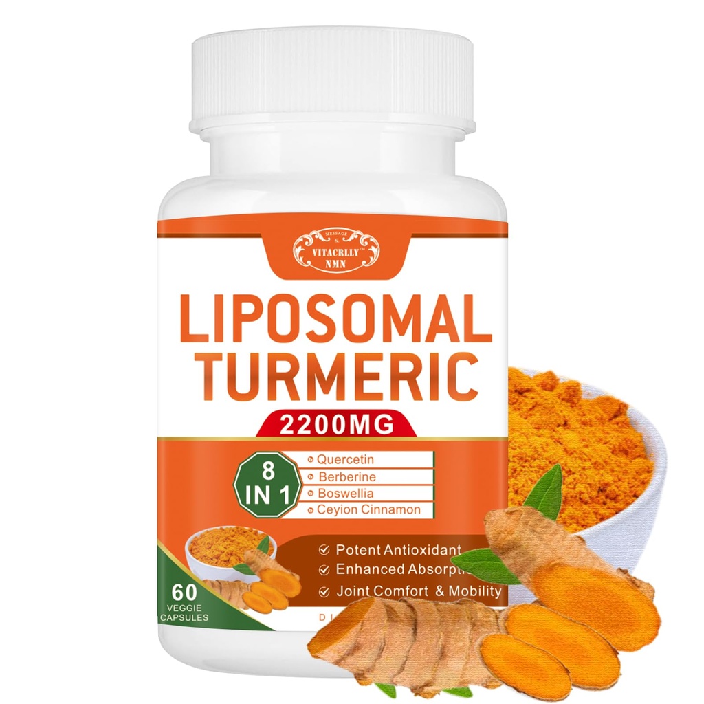 2200mg Liposomal Turmeric Curcumin Supplement Black Pepper & Ingver Enhanced Absorption - 95% Curcumin Extract for Joint Support 60 kapslit