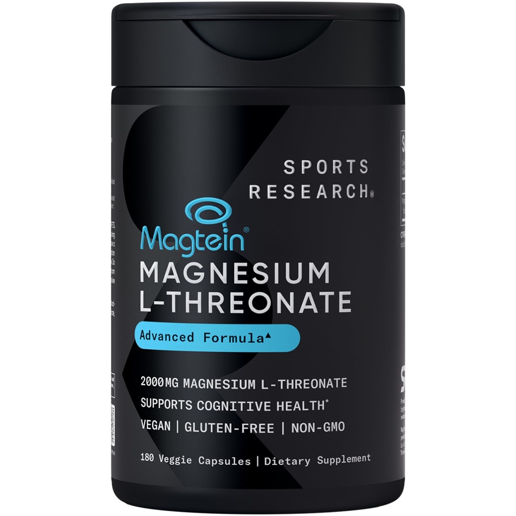 Spordiuuringute magteiin Magneesium L-Threonate Kapslid - Magneesiumilisa mälu, fookuse ja tunnetuse jaoks - Magneesium L Threonate toetab aju tervist, und ja meeleolu - 2000 mg, 180 kapslit täiskasvanutele