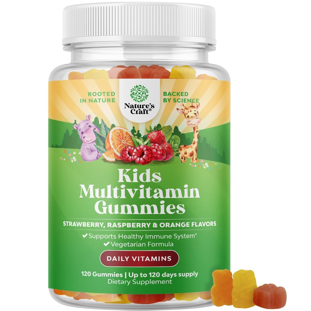 Looduse käsitöö taimepõhised lapsed Multivitamiinid Kummid - Lastele mõeldud multivitamiinid Immuunsuse toetamine Kummid vitamiinidega A C D3 E B ja tsink želatiin ja gluteenivabad GMO-vitamiinid Gummy Formula 120ct