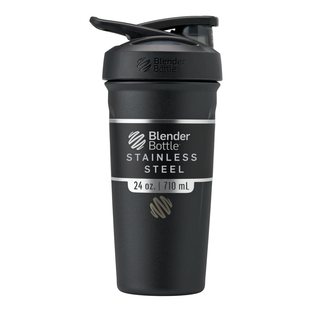 BlenderBottle Strada Shaker Cup Isoleeritud roostevabast terasest veepudel traadi viskiga, 24-kordne, must