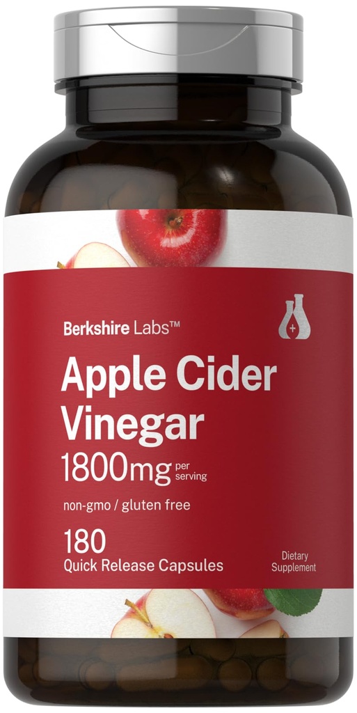 Horbaach Õunasiidri äädikakapslid | 1800mg | 180 Count | Non-GMO, Gluteen-free Supplement | by Berkshire Labs