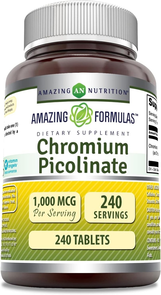 Hämmastav valem Kroom Pikolinaat 1000 Mcg | Tablettide täiendus | Mitte-GMO | Gluteenivaba | Valmistatud USAs (1 Pack | 240 Count)
