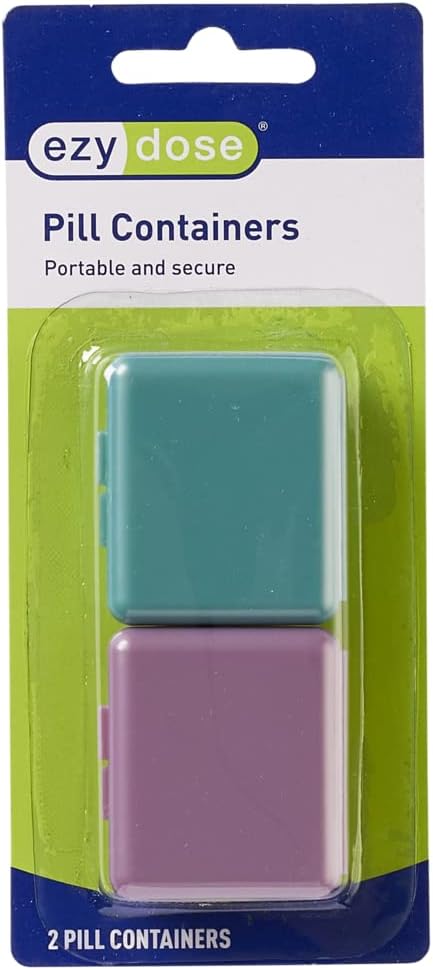 EZY DOSE Daily Travel Pocket Pharmacy Pill Korraldaja, Väike Vitamiini Organisaator, Kompaktne Meditsiinikonteiner, Reisisõbralik, Kaasaskantav Pill Box, Värvid võivad erineda, 2-Pack, BPA tasuta