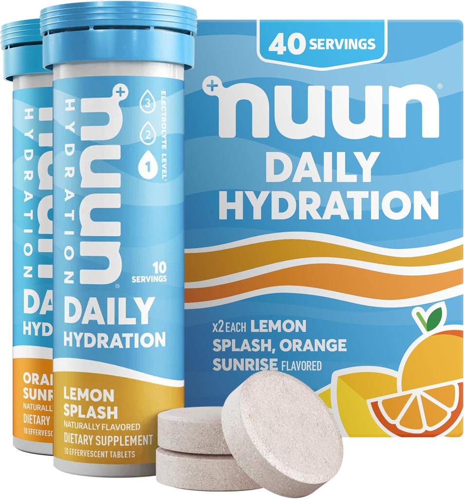 Nuun Daily Electrolyte tabletid magneesiumi, kaltsiumi, kaaliumi, kloriidi ja naatriumi, gluteenivaba, suhkruvaba ja vegan, segatud tsitrusviljade maitse, 4 Pack (40 Servings Total)