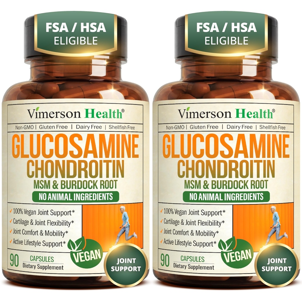 Glükoosamiin Chondroitin MSM - ühine tugi täiendus naistele ja meestele glükoosamiinsulfaat 1500 mg, kondroitiin ja MSM - kõhre, ühine tervis ja paindlikkus - 2 Pack, Vegan