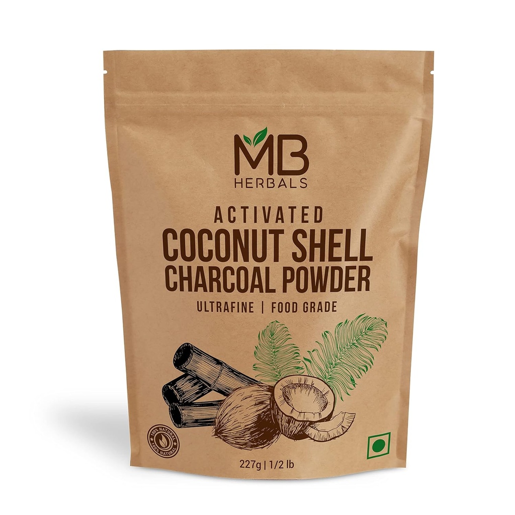 MB Taimed Aktiveeritud söepulber kookospähklikestast 8 oz (227 Gram / 0,5 LB) | VÄLIS KASUTAMISEKS AINULT | Näopakendid ja maskide seebi valmistamine | Hambapulber