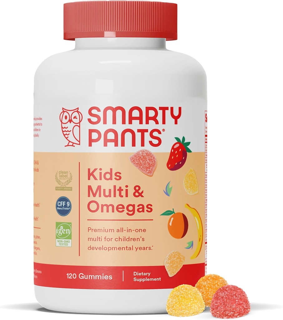 SmartyPants Kids Complete Gummy Vitamiinid: Multivitamiin, D3-vitamiin, B12 (metüülkobalamiin) JA Omega 3 DHA / EPA kalaõli, 120 arv