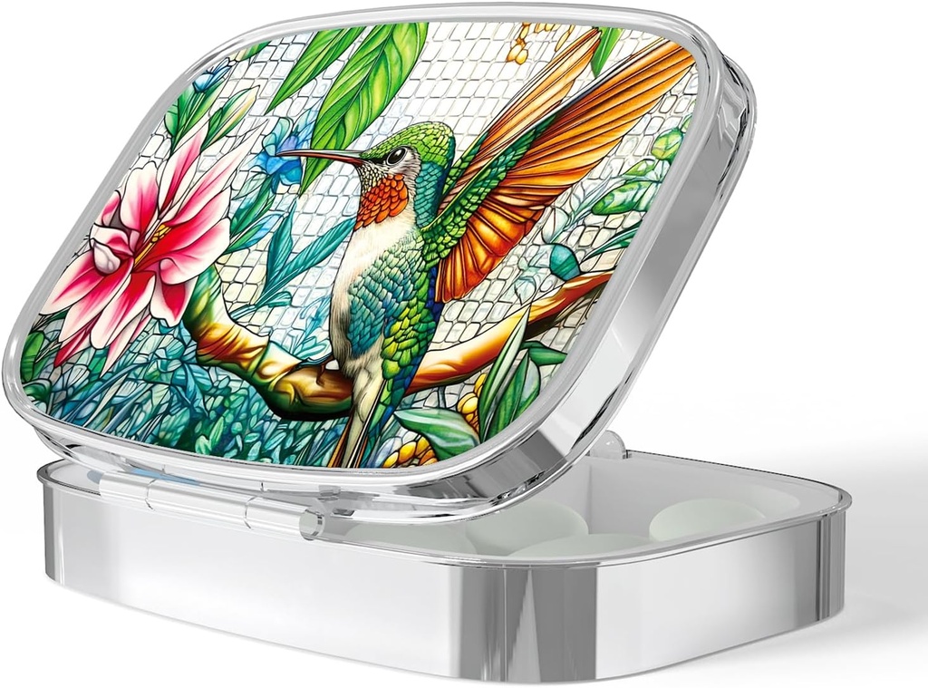 Pill Box-2 Compartment Small Pill Case kaasaskantav Tasku & Purse Ühe pillikandja Pill Konteiner hoida vitamiine Ravim Kalaõli ja täiendused BPA-vaba (Hummingbird)