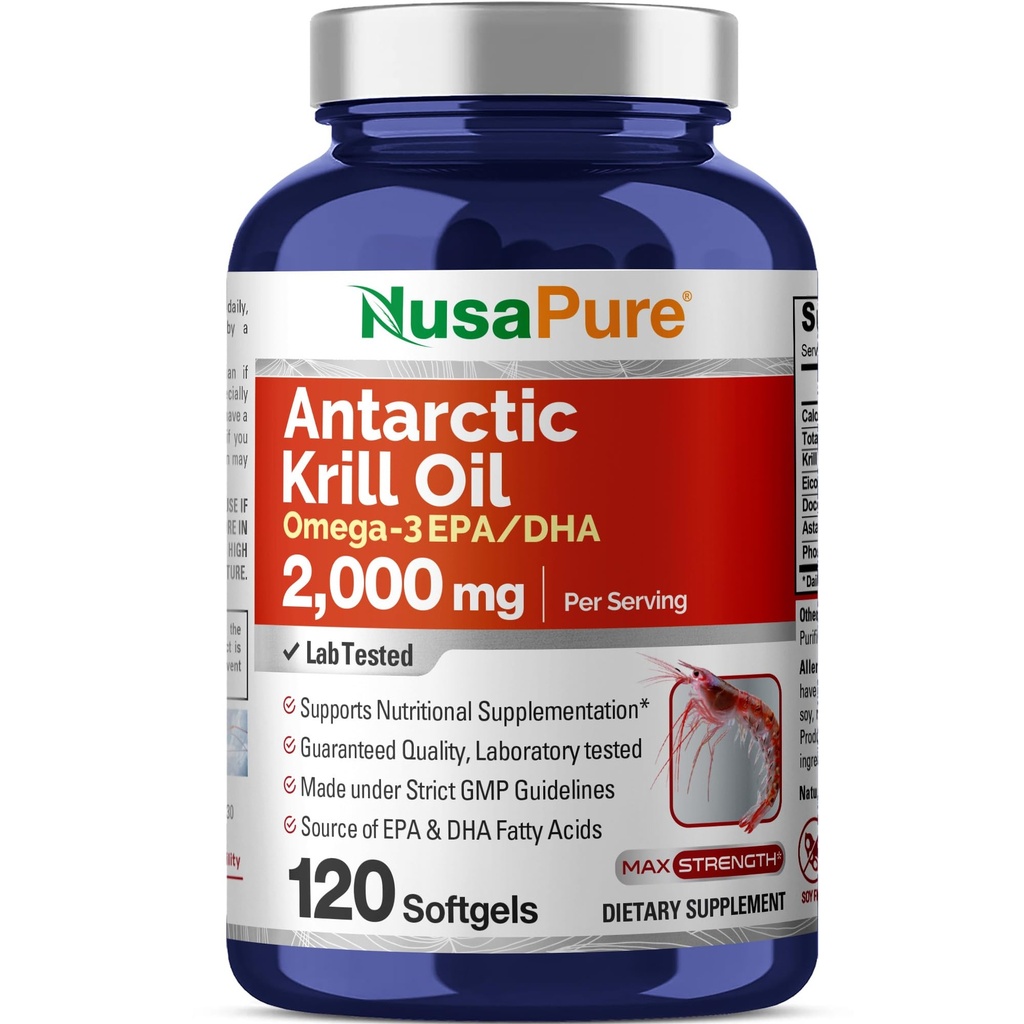 NusaPure Antarktika krillõli, 2000 mg, 120 Softgels (GMO-väline, sojavaba)