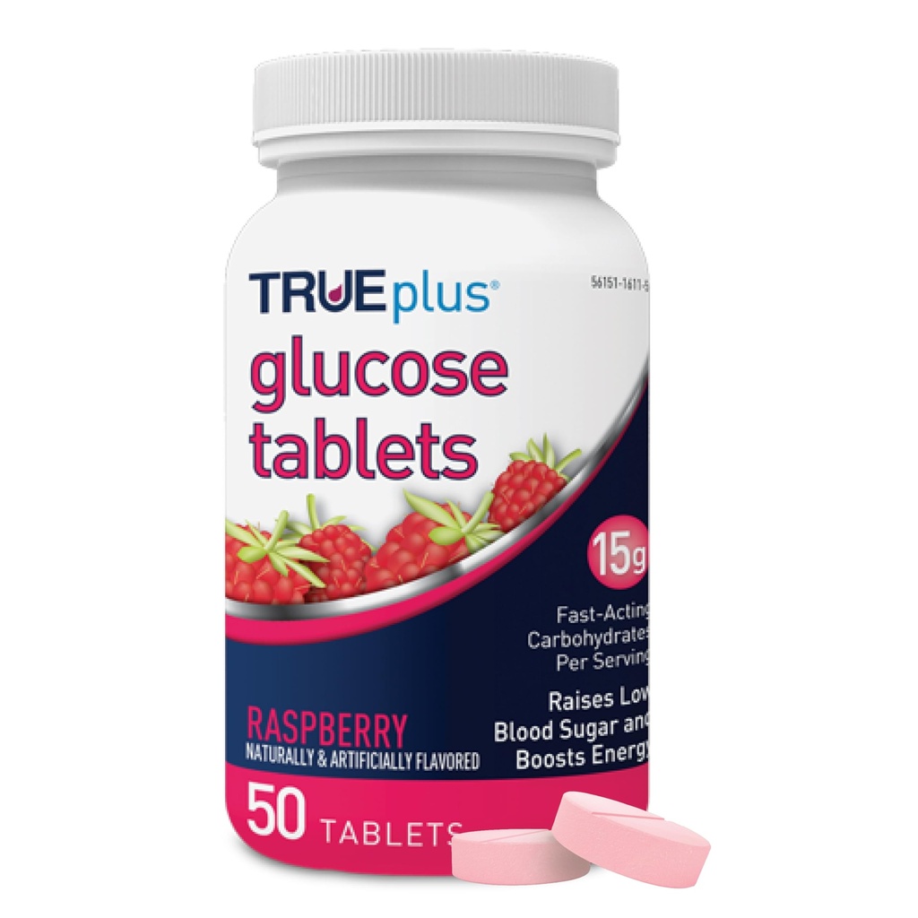 TRUEplus® Glükoosi tabletid, Vaarika maitse - 50ct