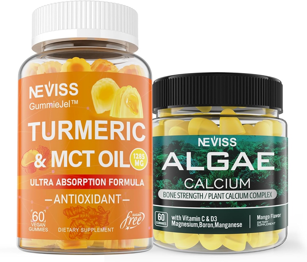 NEVISS Suhkruvaba kurkumiinikummid + merevetikate kaltsiumilisa 600mg, kõrge imendumine, vegan