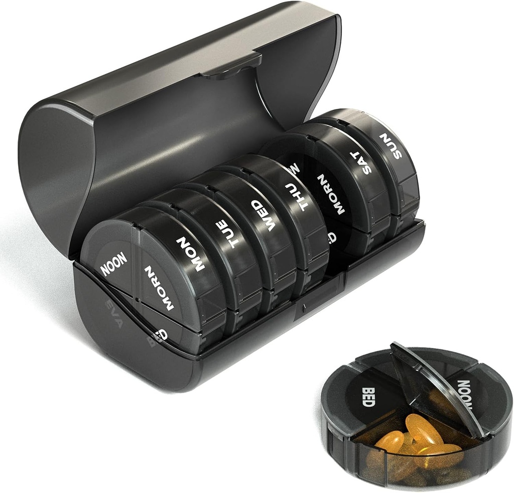 Sukuos Weekly Pill Korraldaja 4 korda päevas, ekstra suur 7 päeva pillid Karp, värvilised vitamiinid Hoidja kastid kalaõli, vitamiin, ravimid, toidulisandid | Suur konteiner | Topeltkaitse