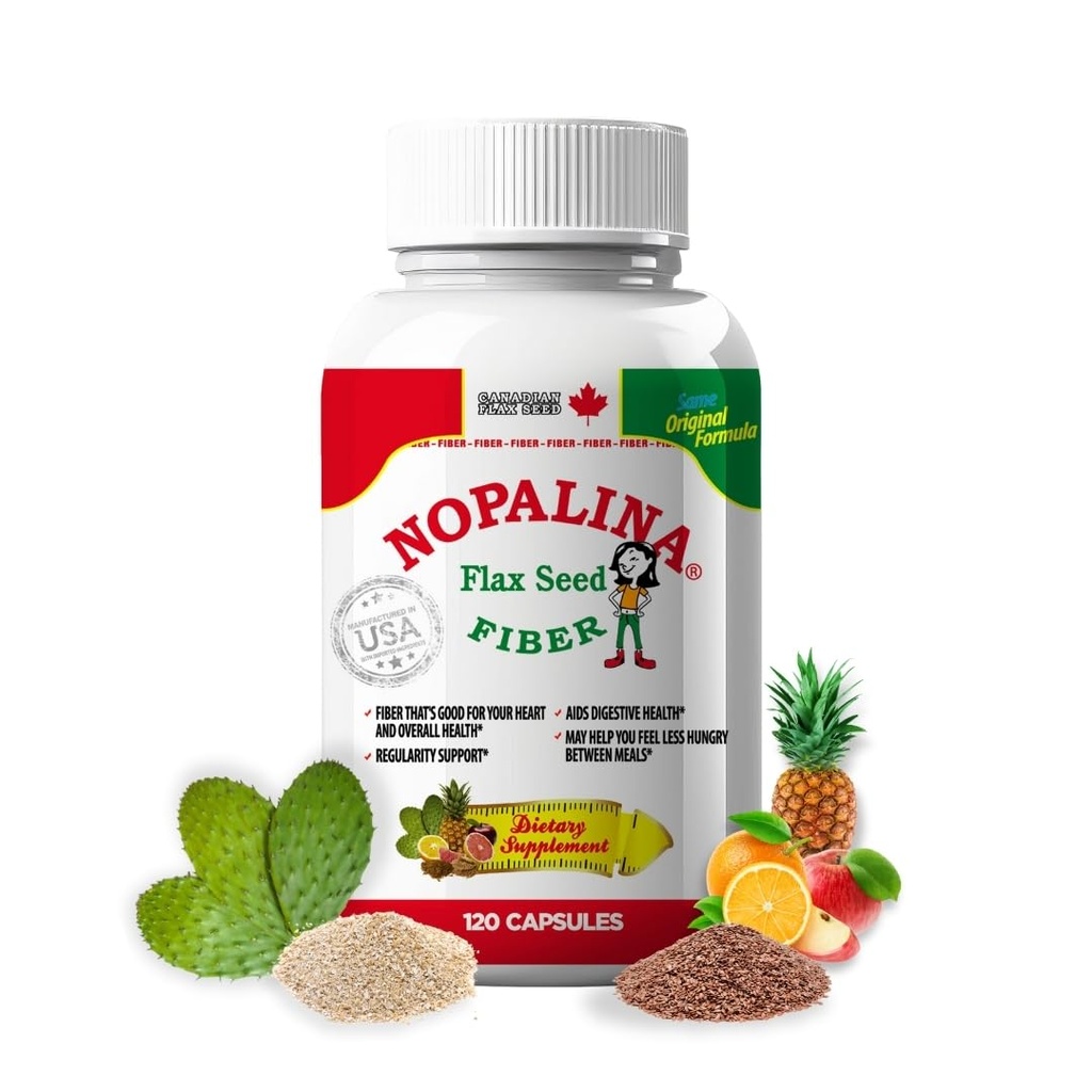 Nopalina Fiber Formula | 120 kapslit | Linaseemned, psüllium, kaera ja nisukliid, Omega 3, 6 & 9 | Soolestiku tervis ja korrapärasus | Originaal