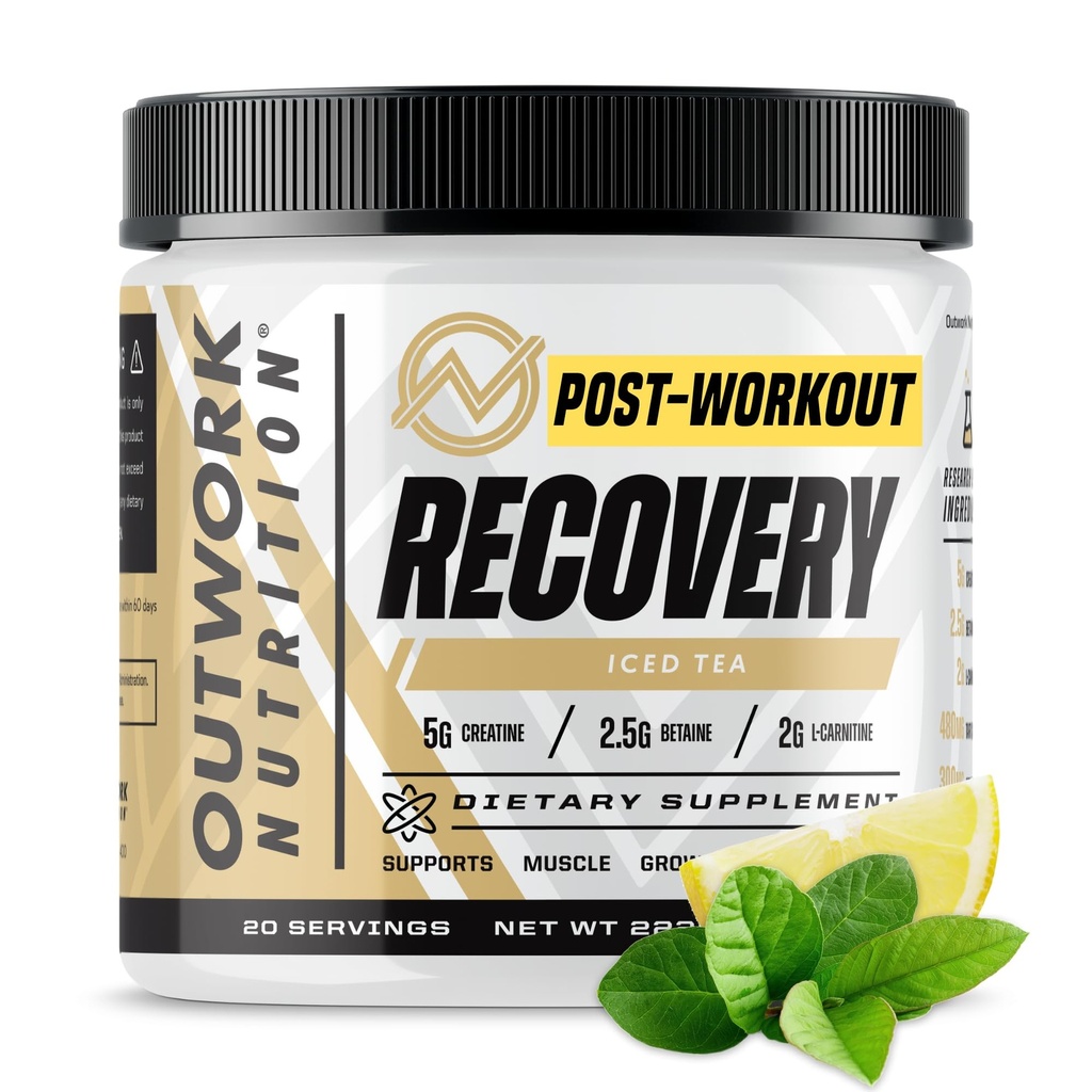 Outwork Nutrition Post Workout Recovery Pulber - Kreatiin Monohüdraat, KSM-66 Ashwagandha & Tart Cherry - Kiiruste taastumine, leevendab valulikkust - Kreatiin Pulber meestele ja naistele, Jäätee, 240 Gr