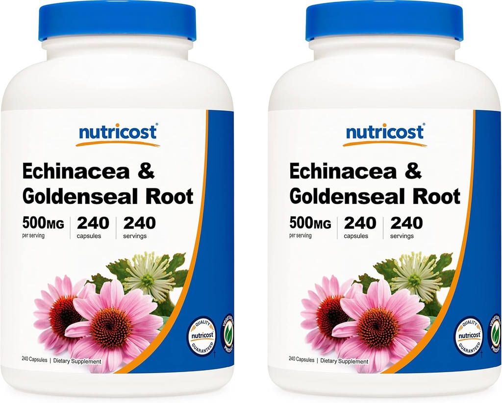 Nutricost Echinacea & Goldenseal Juur, 500mg, 240 kapslit (2 pudelit) - Veggie Caps, Non GMO, Gluteenivaba