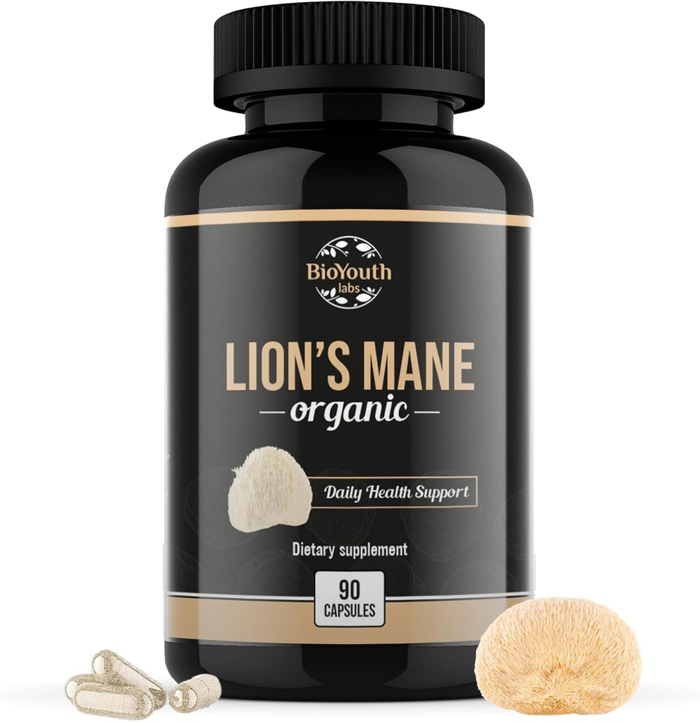 Orgaanilised Lions Mane Brain Support Dietary Supplement Premium Lions Mane Seeneekstrakt - 90 kapslit