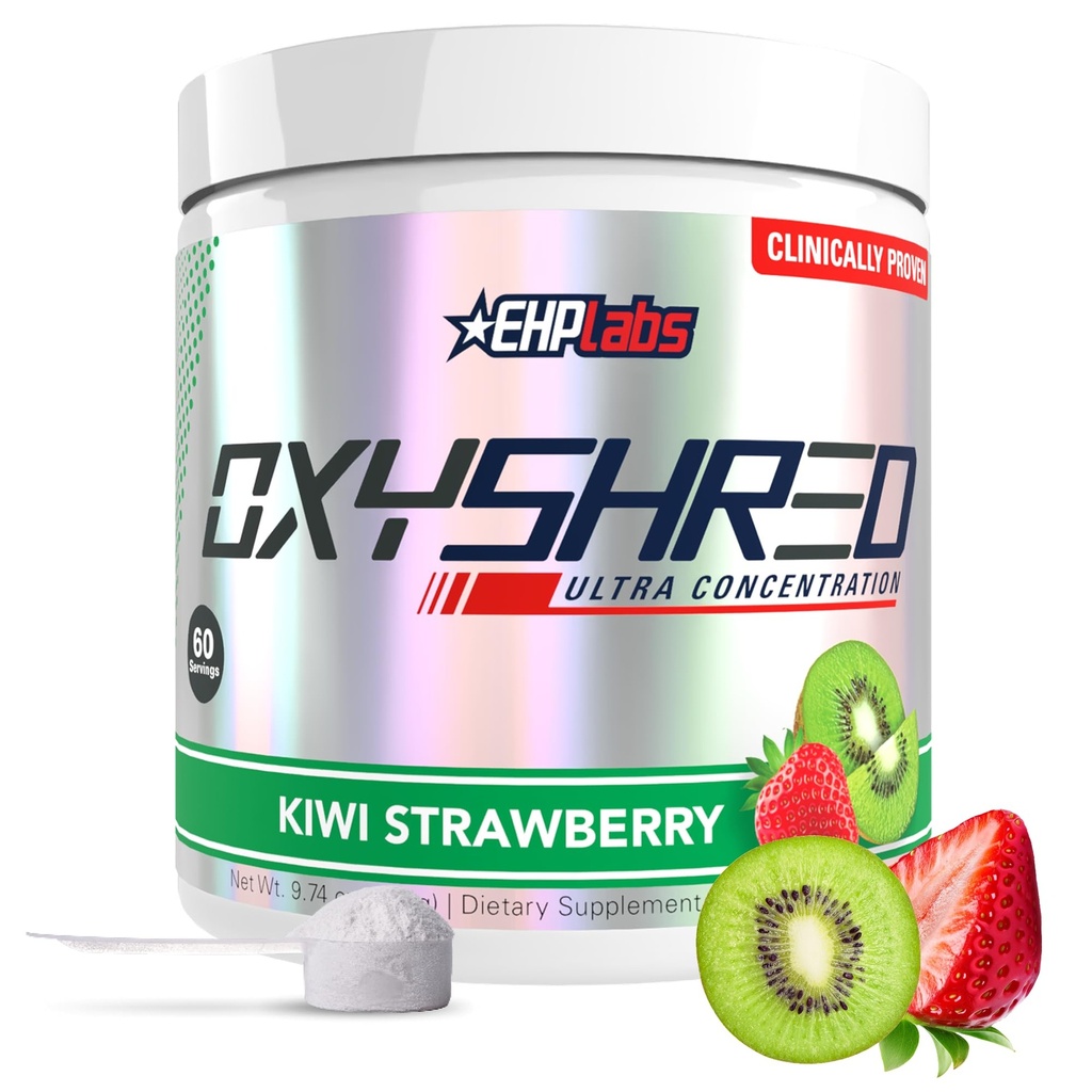 EHP Labs OxyShred Pre Workout Pulber - Preworkout Pulber L Glutamiini & Atsetüül L Karnitiin, Energia Boost Drink - Kiwi Maasikas, 60 Serving