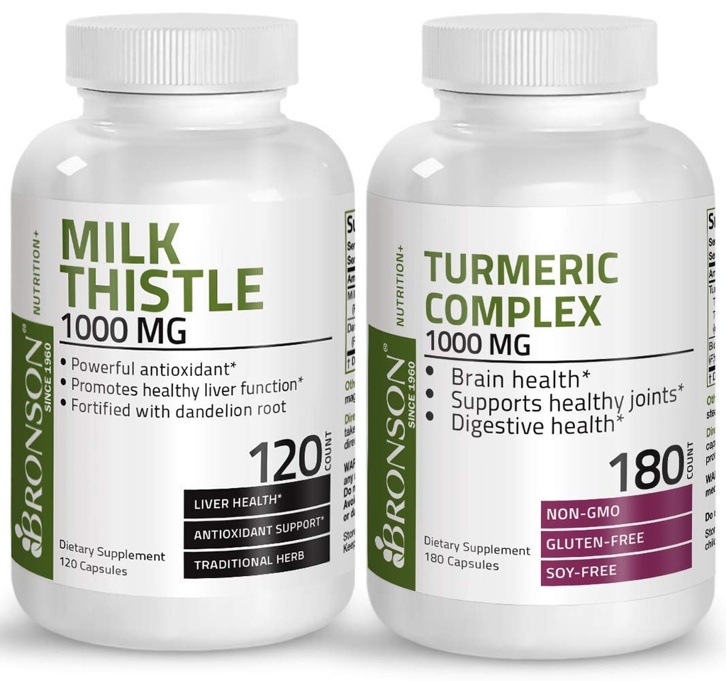 Bronson Turmeric Curcumin koos BioPerine High Potency Joint Support + Piimaohakas 1000mg Silymarin Marianum & Dandelion Juur