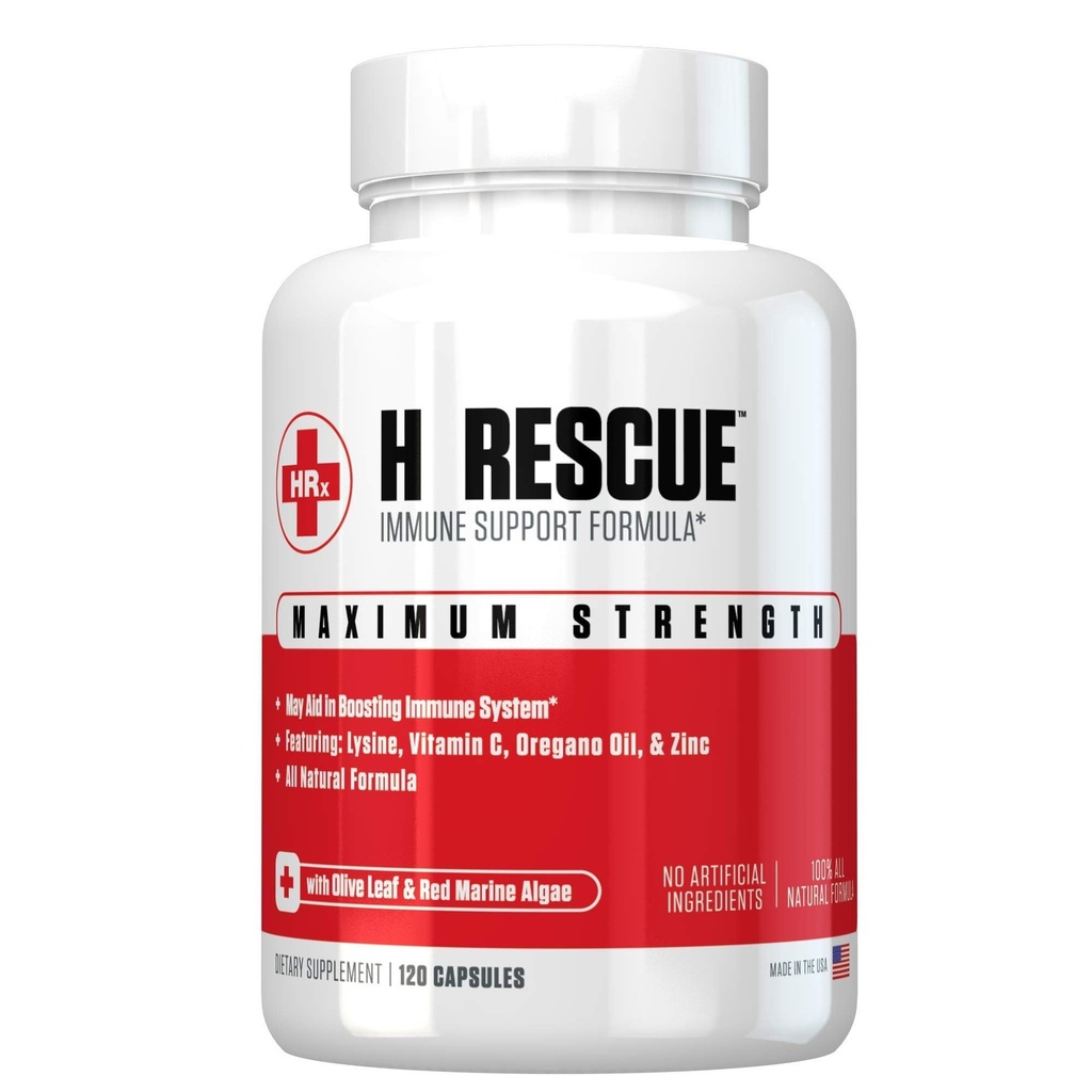 Re+Gen Nutrition H Rescue Immune Support Supplement täiskasvanutele, kapslid tsink, vitamiin C, L lüsiin Aminohappe ja Oregano õli immuunsuse Tervis meestel ja naistel, 120 kapslit