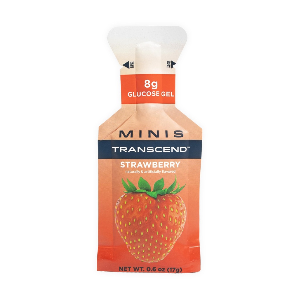 Transcend Foods Mini Maasikageel (.6 oz, pakend 12) Kiiretoimeline Carb Gel Maasikamaitse – Reisi suurus, Kofeiinivaba, Gluteenivaba