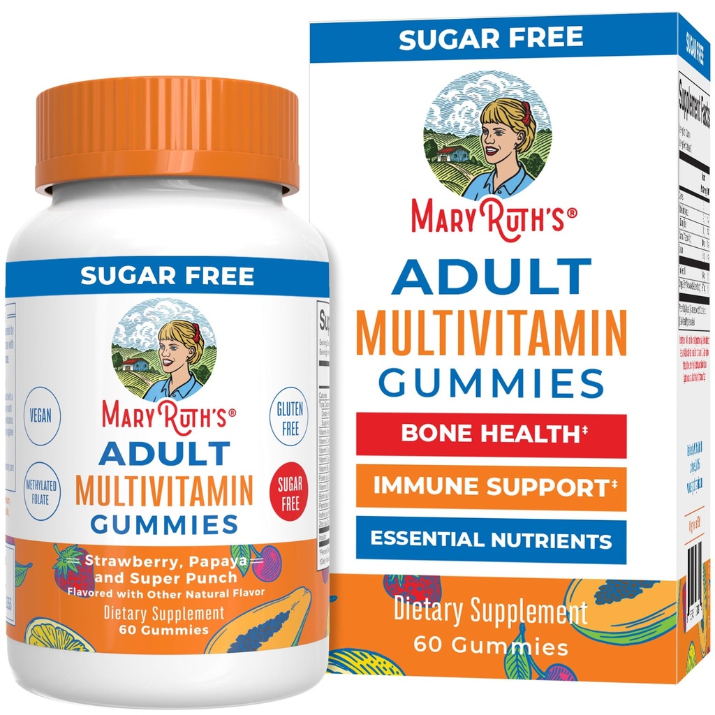 MaryRuth Organics Multivitamiin naistele ja meestele | Suhkruvaba | Täiskasvanute multimineraalkummi C-vitamiini | D ja E | B-vitamiinidega | Biotiin | Tsink | Vegan | Mitte-GMO | Gluteenivaba | 60 loend