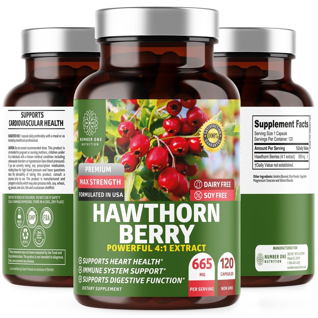 N1N Premium Hawthorn Berry kapslid [Max Strength, 2660mg] Kõik Natural Hawthorn ekstrakti täiendada, et toetada immuunsust, 120 kapslit