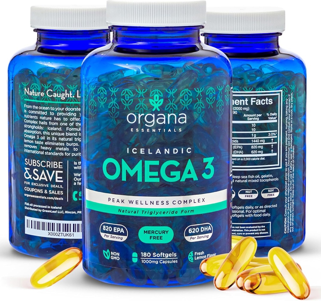 Omega 3 kalaõli 2000 mg - kõrge EPA 820 mg + DHA 620 mg - 180 kolmekordne tugevus Burpless Sidrun Maitsestatud Softgels