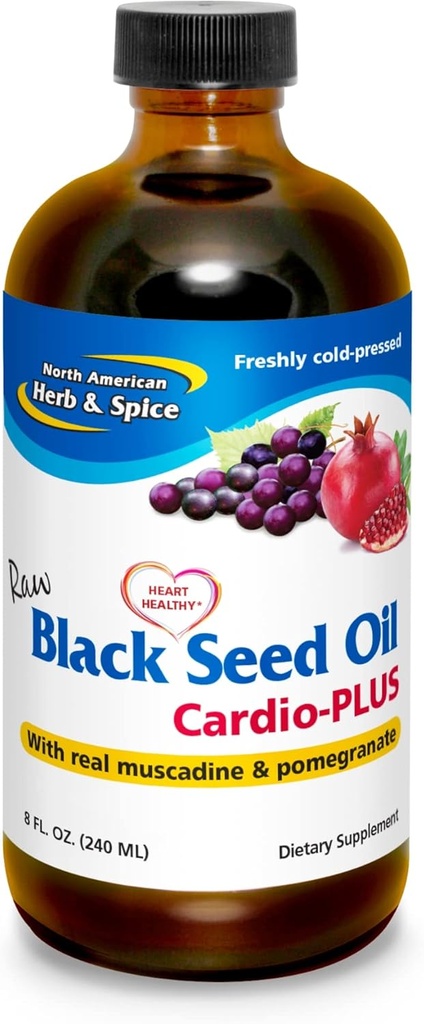 NORTH AMERICAN HERB & SPICE Black Seed Oil Cardio-Plus - 8 fl oz - Supports Heart Health with Muscadine & Pomegranate - Non-GMO - 48 Servings