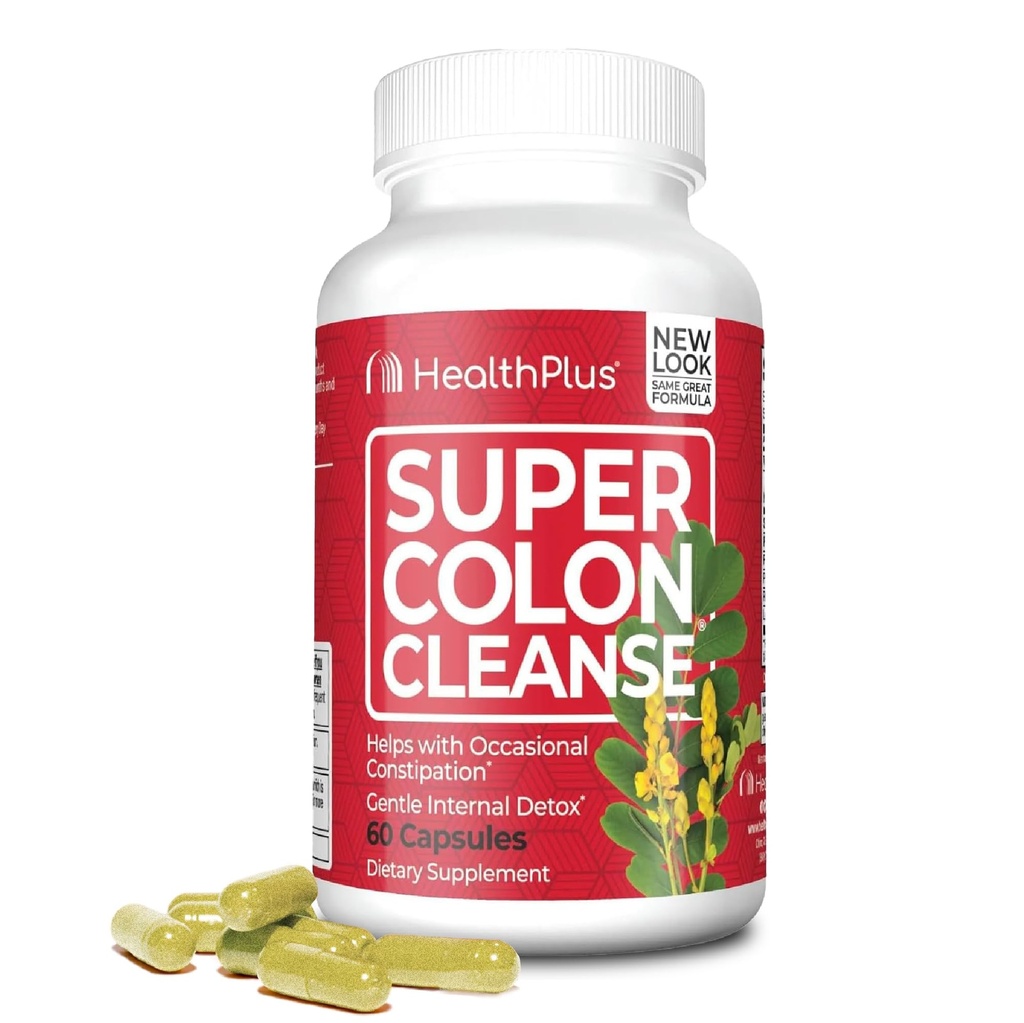 Health Plus Super Colon puhastab 15-päevase pakkumise õrn soolestiku puhastamiseks, Psyllium Husk, kõhukinnisuse leevendamiseks probiootikumid ja seedetrakti tugi, 60 kapslit