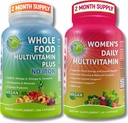 SUPPLEMENTS STUDIO Põhjalik naiste multisüsteemne tugiduo - täistoidu multivitamiin ilma rauata + naiste igapäevane multivitamiin rauaga - vegan, mitte-GMO, puhas igapäevane tervisetoetus
