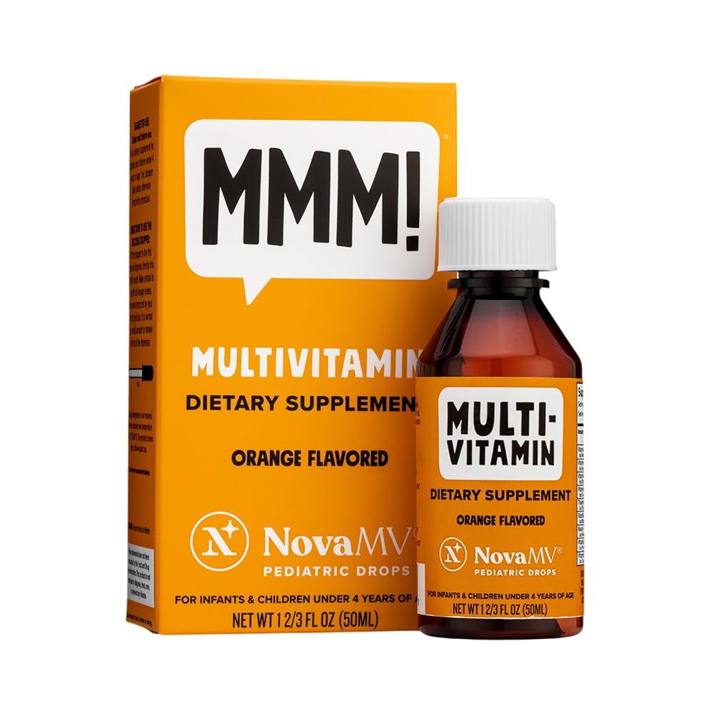 NovaFerrum MMM | Multivitamiin lastele, imikutele ja väikelastele | C-vitamiin, D3, E | Gluteenivaba sertifitseeritud | Suhkruvaba | Kunstlikke värve pole | vanuses 4 & alla | Oranž maitsega | 2 Fl Oz (50 ml)