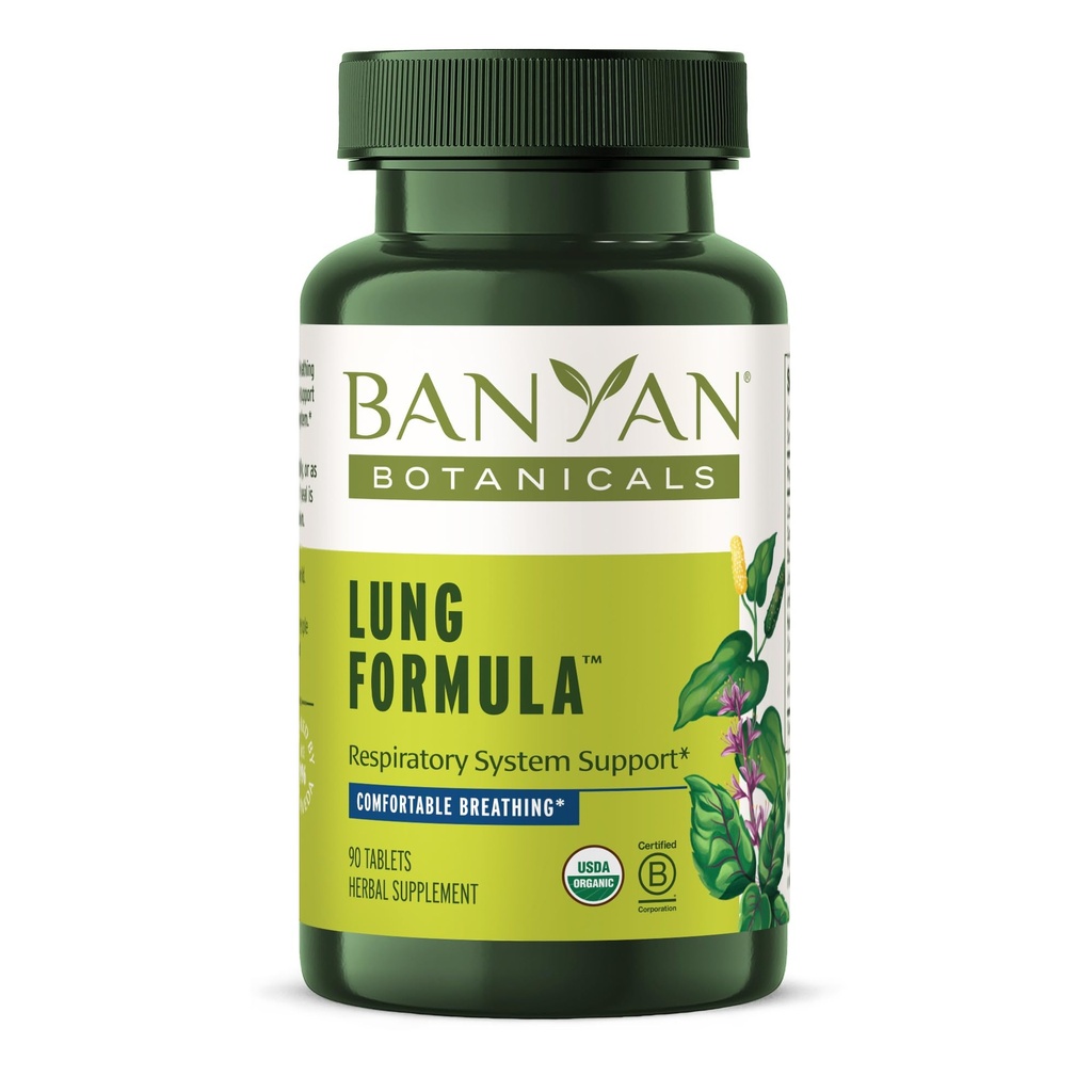 Banyan Botanicals Lung Formula – Orgaaniline hingamistoetus kopsutervisele – Taimepõhine segu lagritsa, Tulsi Leafi ja teiste kopsude tervisetaimedega – 90 tabletti – Non GMO Fair for Life Vegan
