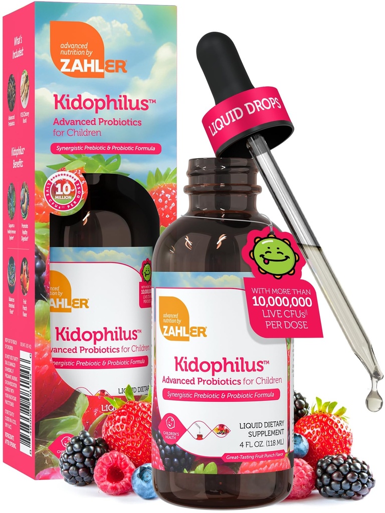 Zahler - Kidophilus Liquid Drops Probiotics for Kids (4 Fl Oz) Certified Kosher Kids Probiotic for Healthy Digestion & Immune Support - Fruit Punch Flavored Children's Probiotic Drops Supplement