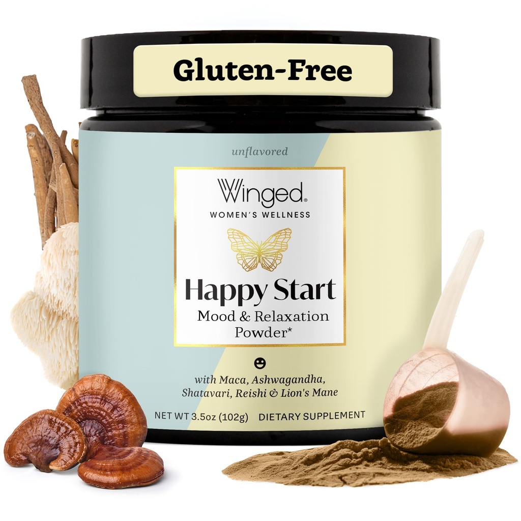 Winged Wellness Õnnelik algus, meeleolu suurendamine Joogisegu pulber naistele - õnnelik meel ja hormonaalne tervis, meeleolutoetuslisa Red Maca, Ashwagandha, seened ja muud - šokolaad, 30 serveerimist