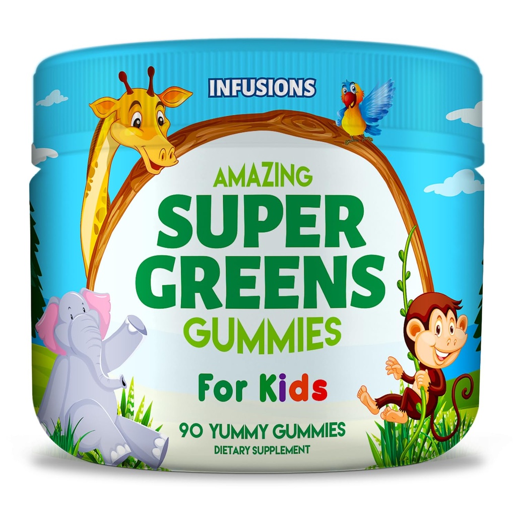 Super Green Gummies for Kids 90 Count Superfood Booster Pehme ja maitsev 8 Võimas segu Vegan Sõbralik gluteenivaba ja mitte-GMO