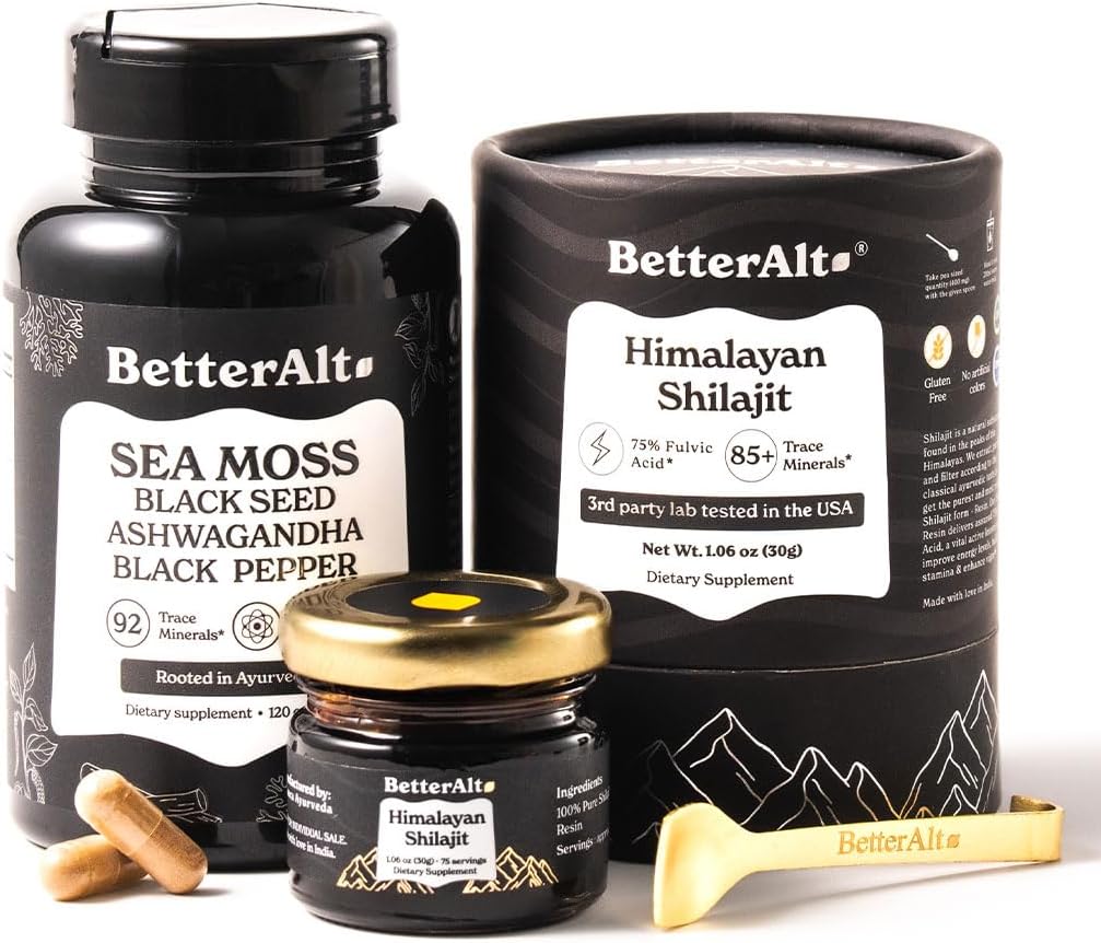 Parem Alt Shilajit Vaik 30 g ja Sea Moss Kapslid Energia Duo | Pure Himalayan Shilajit Gold Grade meestele ja naistele, kellel on kõrge potentsi ja Iiri mere sammal musta seemne õliga