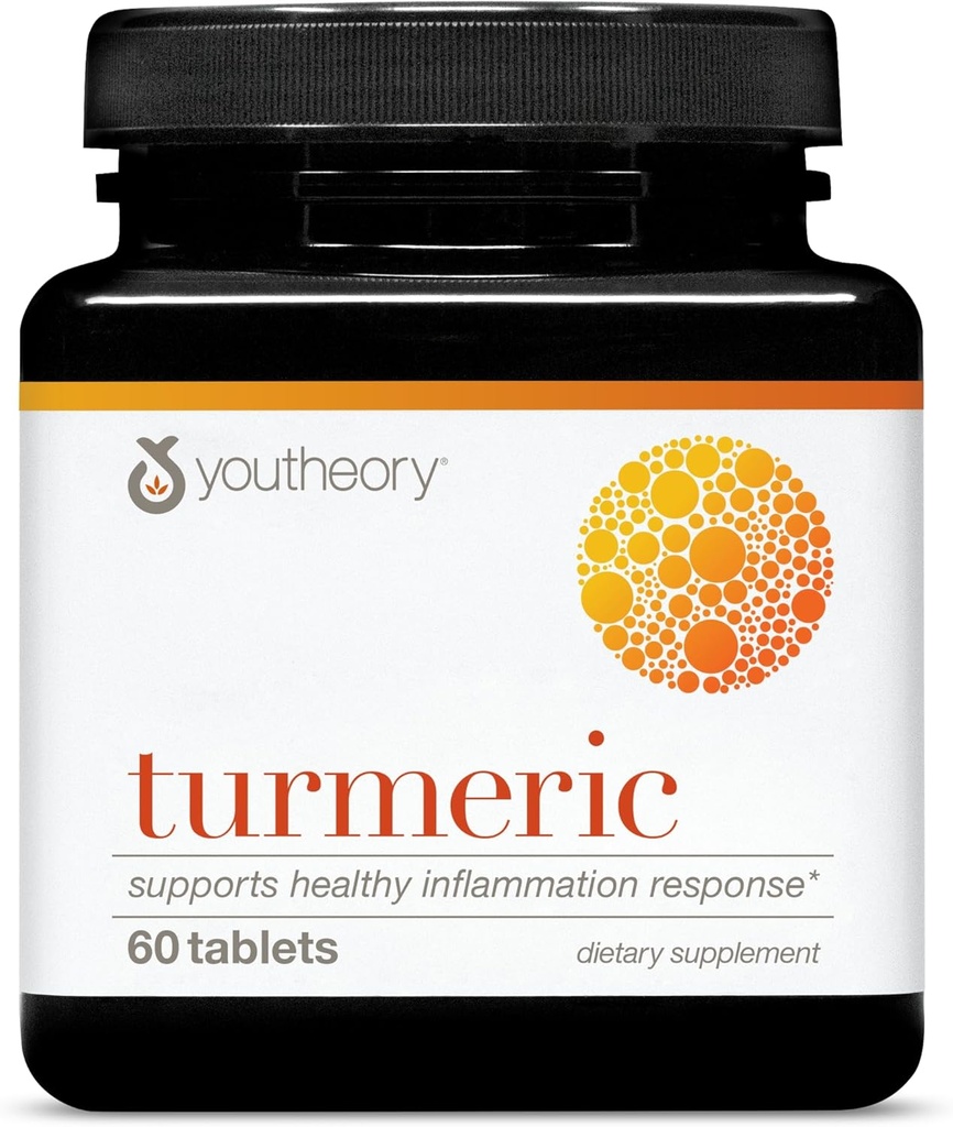 Youtheory Turmeric - 450 mg - Black Pepper & Olive Leaf - toetab liigeste ja aju tervist * - sisaldab bioenhancers, Curcuminoidid ja taimsed ekstraktid - 60 tabletti (20-päevane pakkumine)