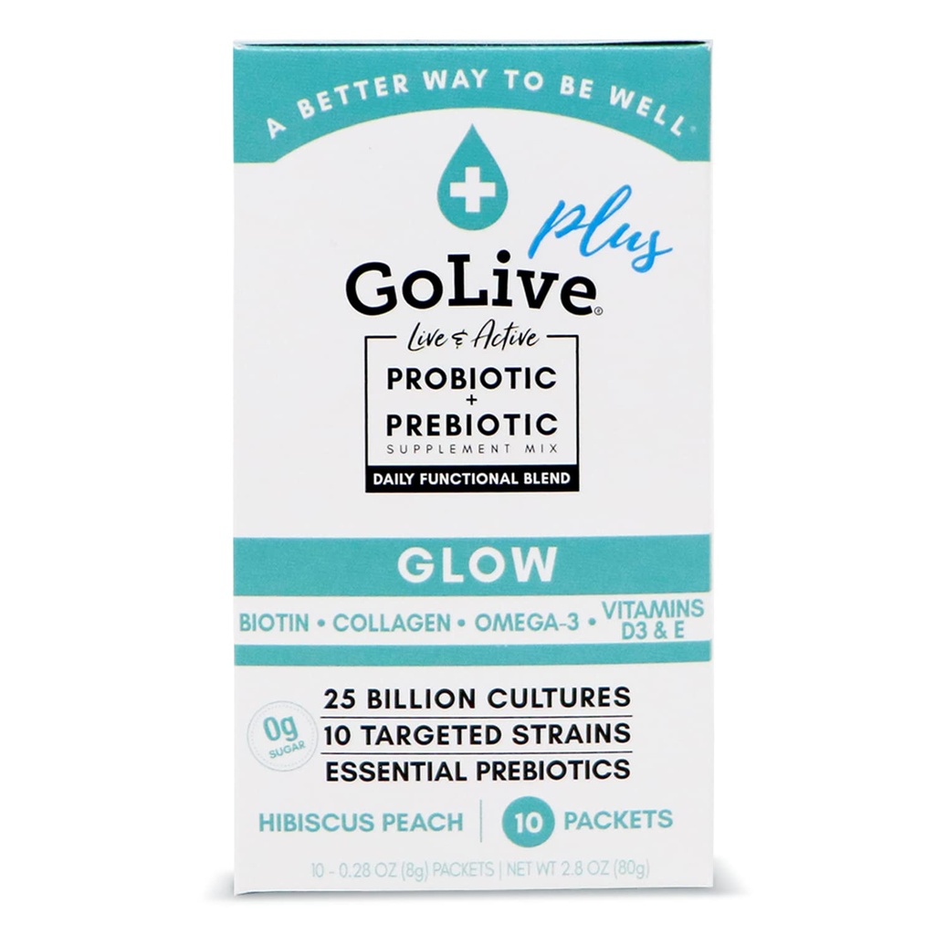 GoLive Probiootikumid Ja Prebiootikumid Naistele Ja Meestele Glow Ilu, Suhkruvaba Sünbiootiline Pulber. +25 Bllion CFUs; 10 Kliinilised Tüved Tervislik, Immuunsüsteemi Ja Seedetrakti Tervis, 10 Loe (Pakk 1)